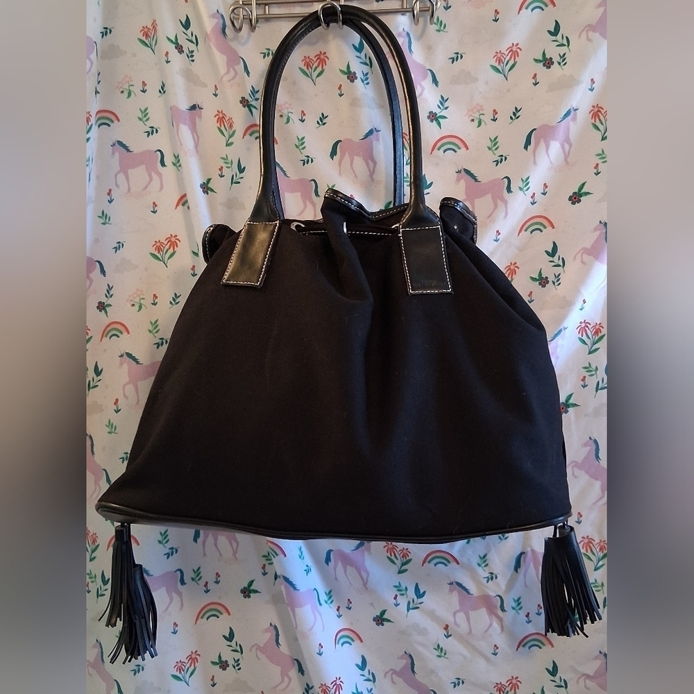EUC Givenchy Parfums Black Cotton Large Drawstring Travel Tote Bag Purse
